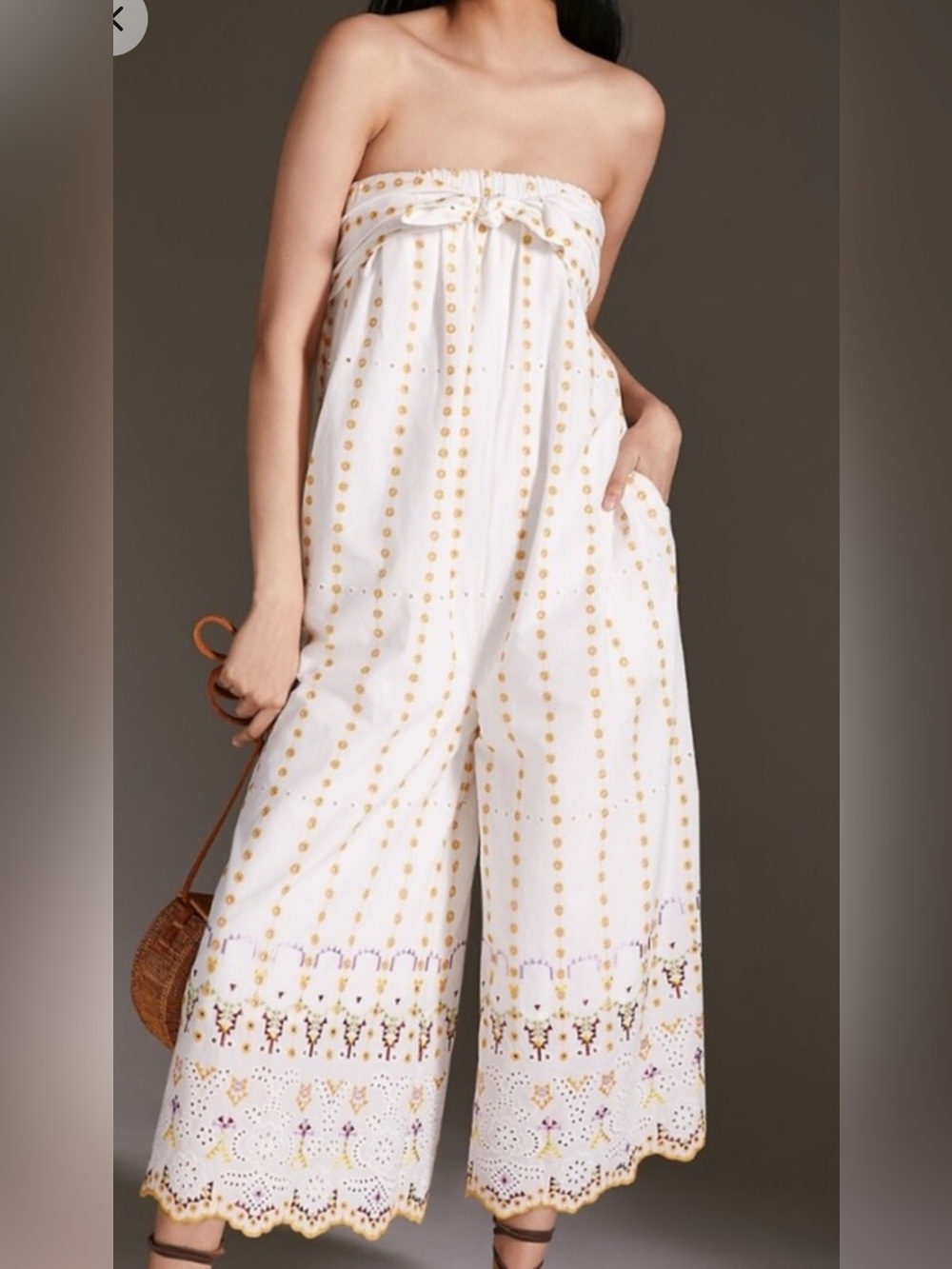 Anthropologie Strapless Eyelet Jumpsuit
